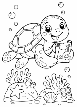 Turtle treasure map colouring picture